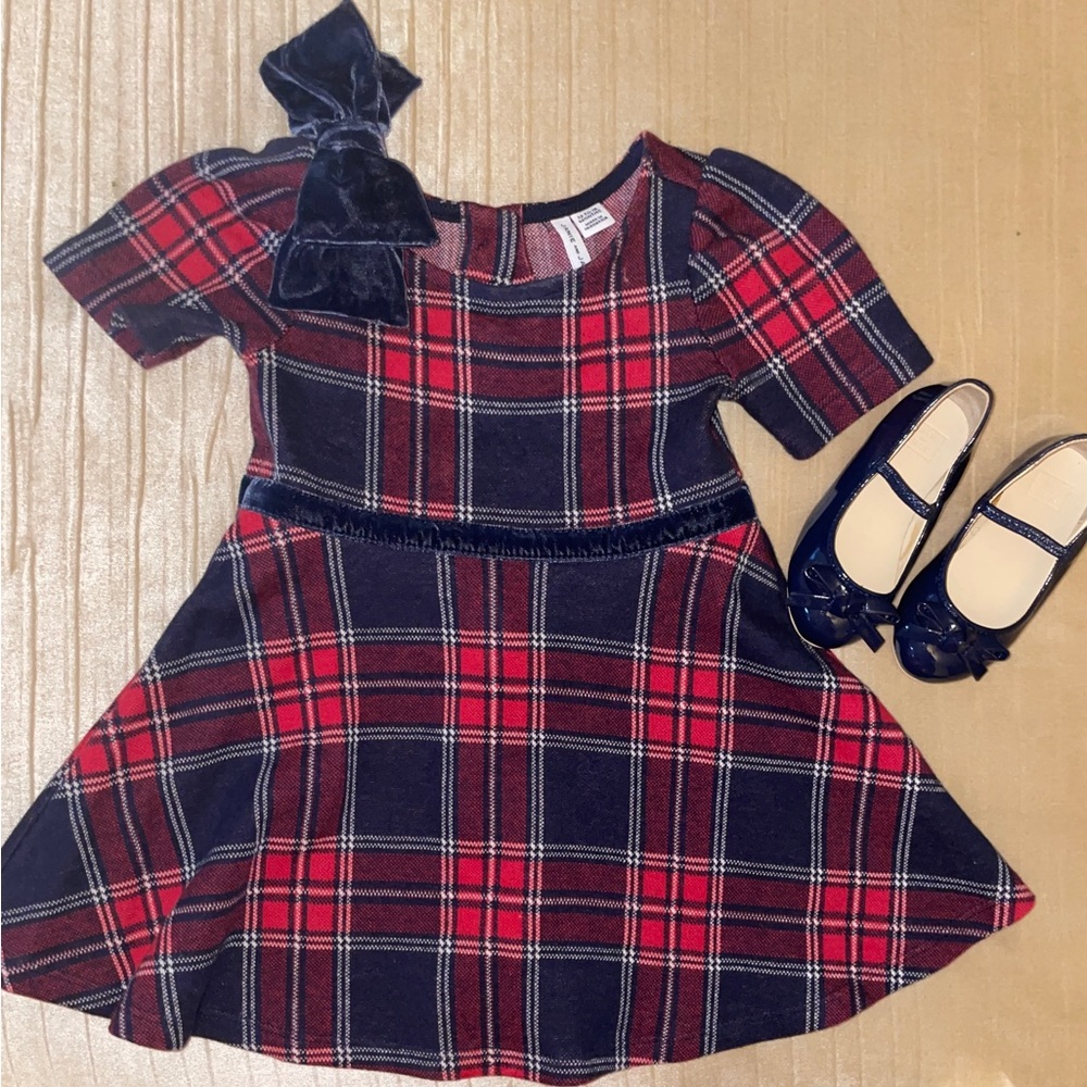 Navy Blue & Red Plaid Dress WITH Matching Shoes!